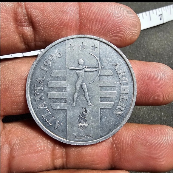 1996 Atlanta Olympics General Mills Archery Token Challenge Coin Silver Tone - Picture 1 of 7
